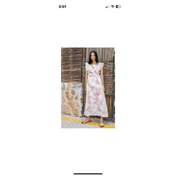 Munthe Floral Maxi Dress Silk Size 38 Small Cutout Back Pink Wedding Shower - Picture 1 of 16